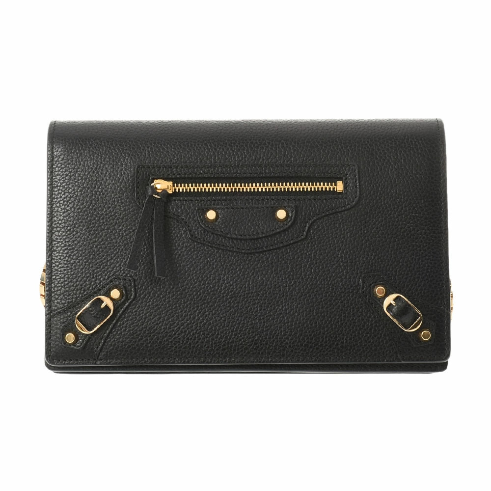 BALENCIAGA Chain Wallet Black Calfskin Shoulder Bag